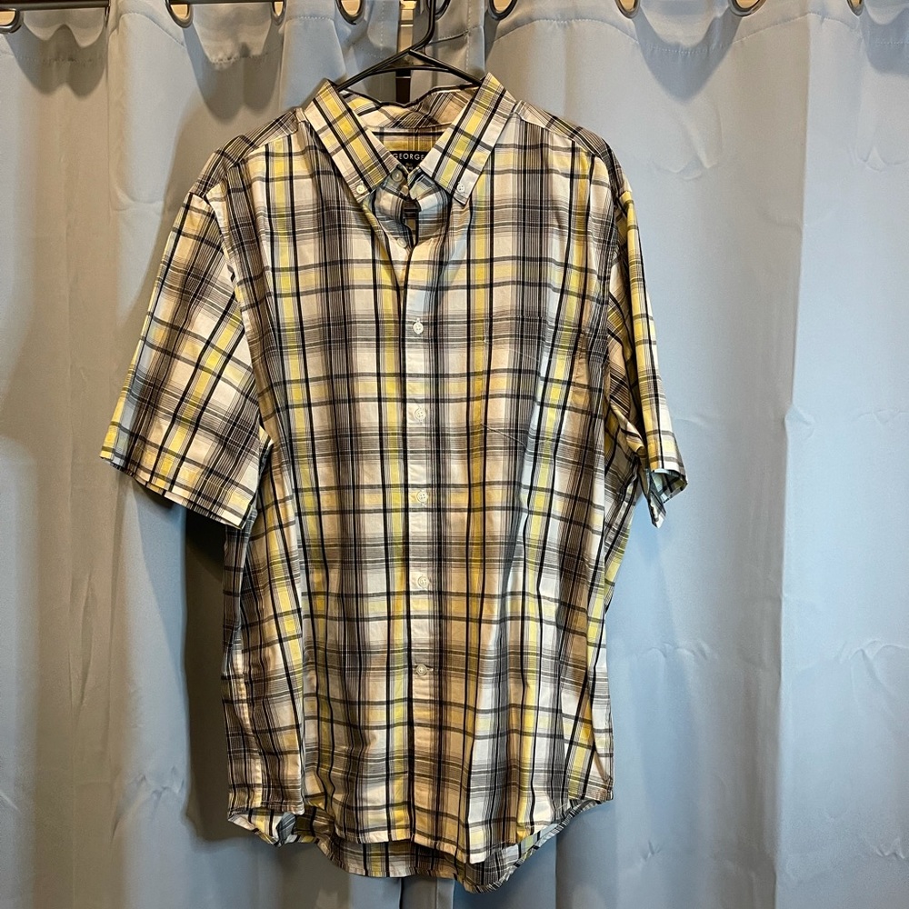 Men’s Yellow and Gray Plaid Shirt XL